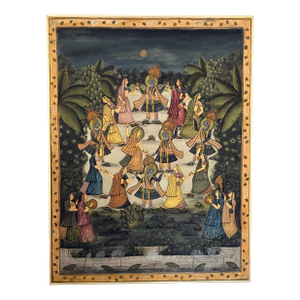 Early 20th Century Pichwai Painting on Fabric From India. Krishna Dances in the Raslila . . .