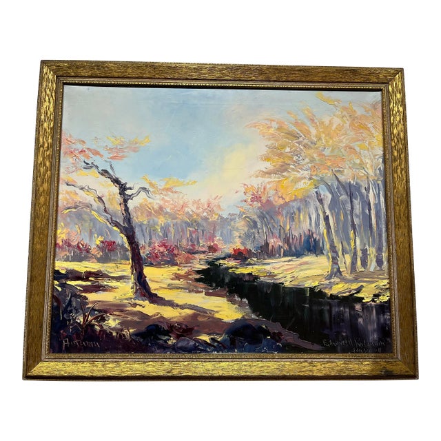 1950s Autumn Oil on Canvas Painting by Edward Robinson Signed and Dated, Framed For Sale