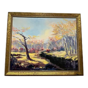 1950s Autumn Oil on Canvas Painting by Edward Robinson Signed and Dated, Framed