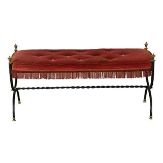 French Iron Bench with Tufted Velvet Cushion For Sale