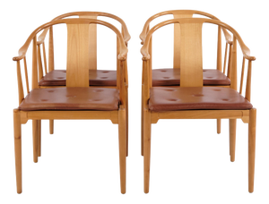 China Chairs FH 4283 in Cherry Wood with Leather by Hans J. Wegner for Fritz Hansen, 1970s, Set of 4
