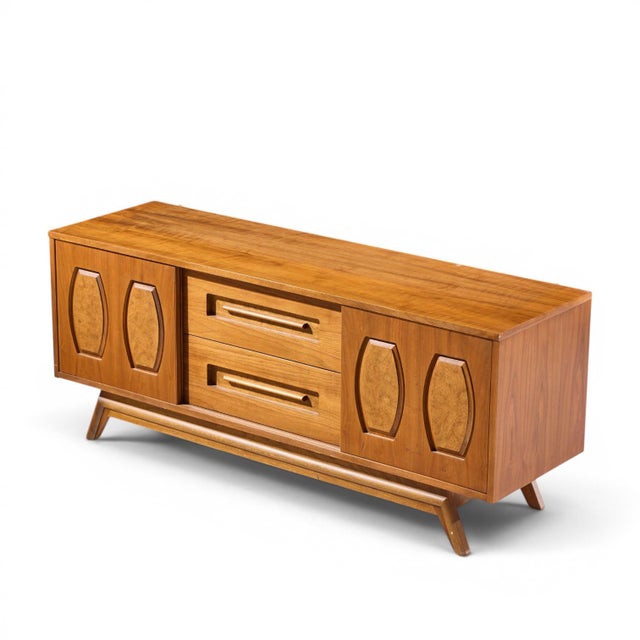 Young Manufacturing Mid Century Walnut and Burlwood Credenza and Hutch For Sale - Image 11 of 13