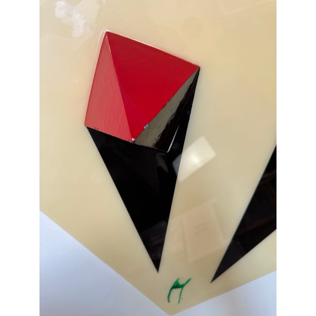 Orange Two Pyramids — Contemporary Mixed Media Geometric Wall Art, Signed & Dated 2022 For Sale - Image 8 of 12