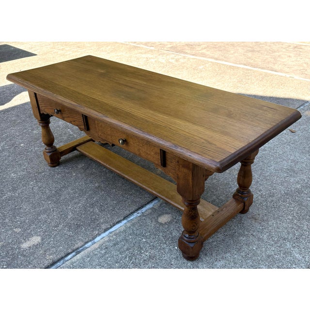 Mid 20th Century Vintage Country French Coffee Table With Two Drawers For Sale - Image 5 of 12