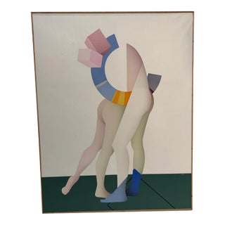 Large 1992 Alberto Labad Museum-Provenance Surrealist Painting, "Amantes" (Lovers) – 57" X 45" For Sale