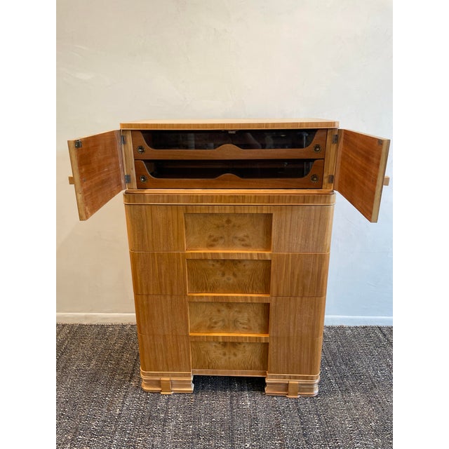 1930s Vintage Burled Wood Art Deco High Boy Cabinet For Sale - Image 4 of 9