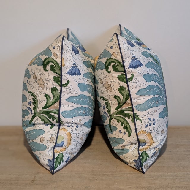 Traditional Brunschwig & Fils Riviere Aqua Pillows With Blue Cord For Sale - Image 3 of 6