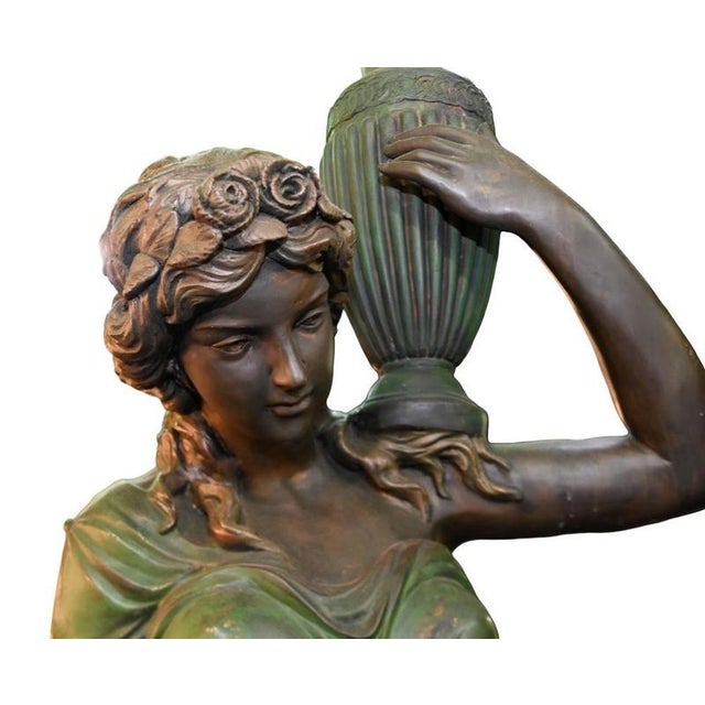 Maiden Garden Statues Urn in Bronze, Set of 2 For Sale - Image 5 of 8
