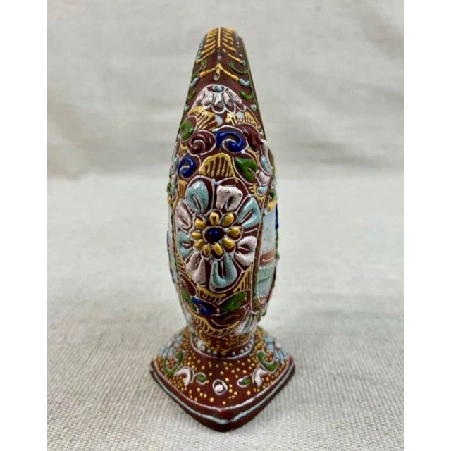 Japanese Early 20th C. Antique Japanese Satsuma Moriage Porcelain Basket Vase With Figures For Sale - Image 3 of 5