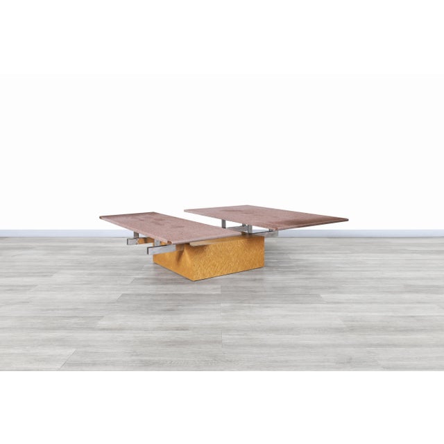 Vintage Italian Adjustable Maple and Granite Coffee Table by Giovanni Offredi for Saporiti For Sale In Los Angeles - Image 6 of 13