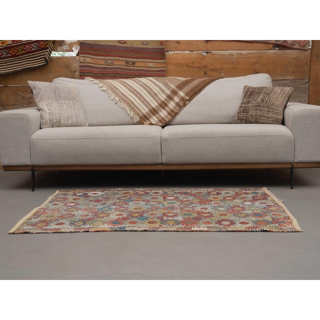 1970s Vintage Handmade Wool Cotton Blue Area Rug For Sale - Image 11 of 11