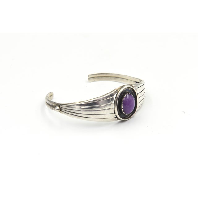 Rustic Late 20th Century Native American Sugilite Sterling Silver Cuff Bracelet For Sale - Image 3 of 12