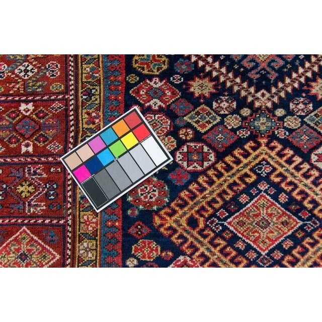 Textile 1890s Antique Wide Geometric Botanical Red & Navy Hand Knotted Wool Pile Runner Rug - 4’7” x 10’9” For Sale - Image 7 of 11