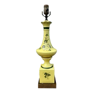 Yellow Floral Hand Painted Porcelain Pedestal Lamp