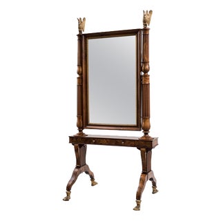 Empire Floor Mirror in Walnut and Olive Wood, 19th Century For Sale