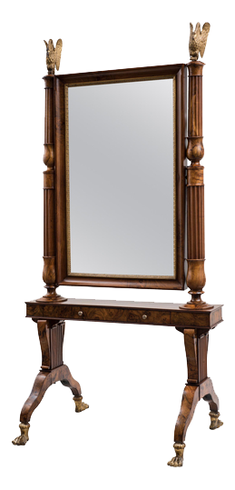 Empire Floor Mirror in Walnut and Olive Wood, 19th Century