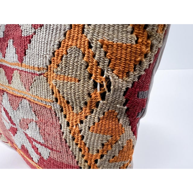 Vintage Turkish Kilim Pillow | Handwoven Wool Decorative Cushion | 16 in X 16 In For Sale - Image 9 of 10