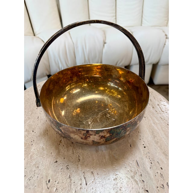 1970s Vintage Italian Silver-Plated and Gilt Metal Basket For Sale - Image 5 of 7