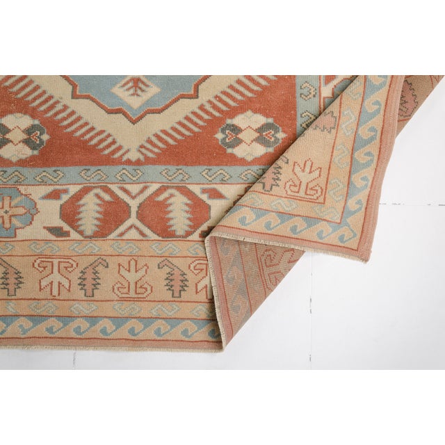 Hand-Knotted Bohemian Area Rug, Faded Terracotta and Blue Carpet For Sale - Image 6 of 10