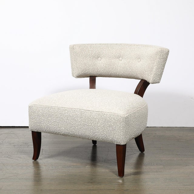 Wood Pair of Mid-Century Curved Slipper Chairs W/ Bouclé Upholstery by Billy Haines For Sale - Image 7 of 13