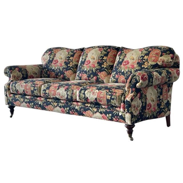 Chinoiserie Pearson 84” Custom Three Seat Sofa in Richloom Asian Chinoiserie Fabric, Vintage For Sale - Image 3 of 17