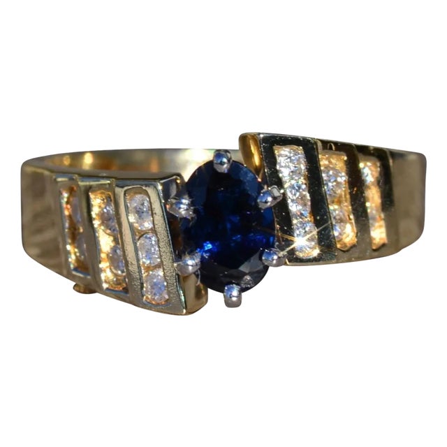 The Geraldine: Ladies 14K Gold Sapphire and Diamond Ring For Sale