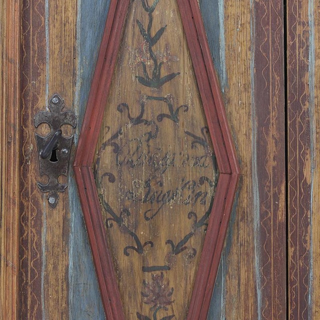 Rustic Farmhouse Folk Art Painted Bridal Cabinet, 1827 For Sale - Image 11 of 17