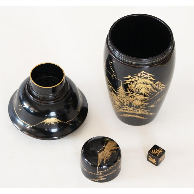 1940s Japanese Shikki Lacquered Wood Set Cocktail Shaker Set - 14 Pieces For Sale - Image 4 of 14