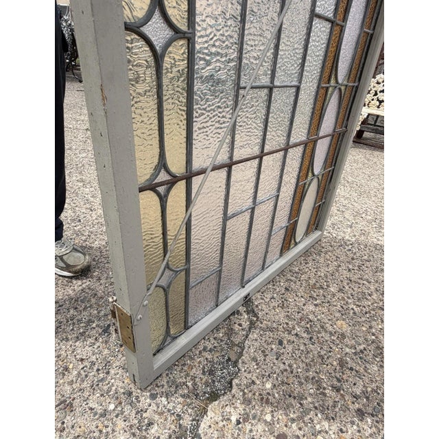 Antique Victorian Amber Stained Leaded Glass Double Window Converted to Door For Sale - Image 15 of 18