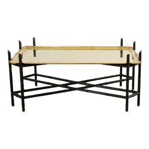 German Regency Brass Tray Faux Bamboo Cocktail Table
