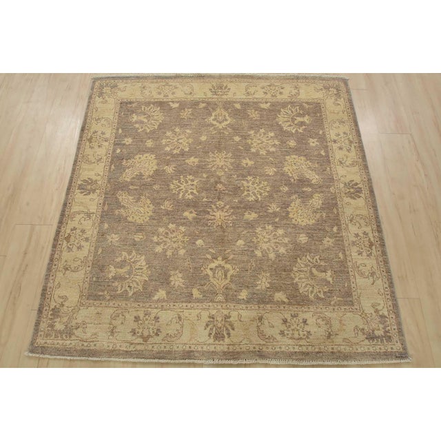 Farmhouse Ziegler Rug 5′ X 5’1” Lilac Wool Traditional Hand-Knotted Oriental Carpet For Sale - Image 3 of 12