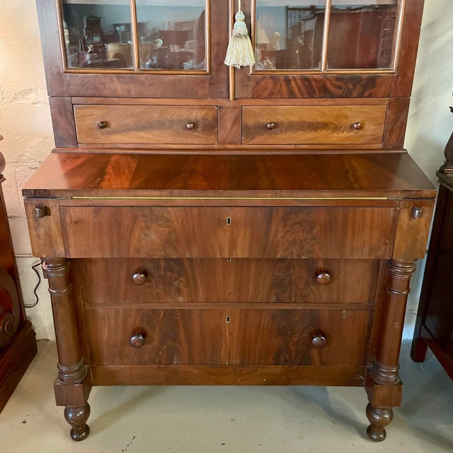 Brown Antique 1800s Flame Mahogany Sheraton-Style Secretary For Sale - Image 8 of 10