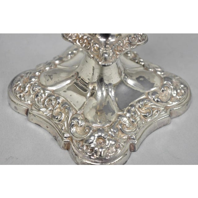 Antique Victorian Silver Plated Glass Hurricane Lamp Shade Candlestick - Pair For Sale - Image 11 of 18