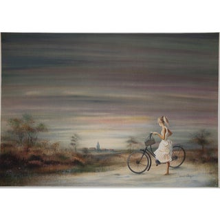Bernard Charoy, Jeune fille à bicyclette, Lithograph For Sale