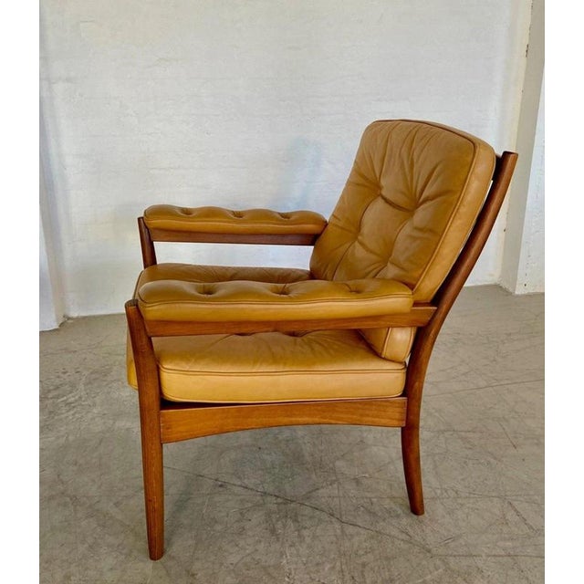 Vintage Swedish Tan Leather and Wood Lounge Chair by Göte Möbler, 1970s For Sale - Image 10 of 18