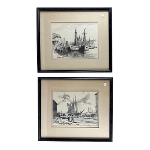 Early 20th Century Two Gordon Hope Grant ( 1875-1962), "Sunday in Port" and "Gloucester Wharves"., Lithographs