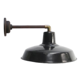 Vintage Industrial French Wall Light in Black Enamel and Cast Iron For Sale