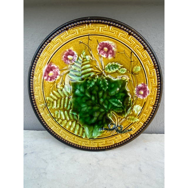 Rustic German Majolica Flowers & Leaves Plate Zell Circa 1900 For Sale - Image 3 of 6