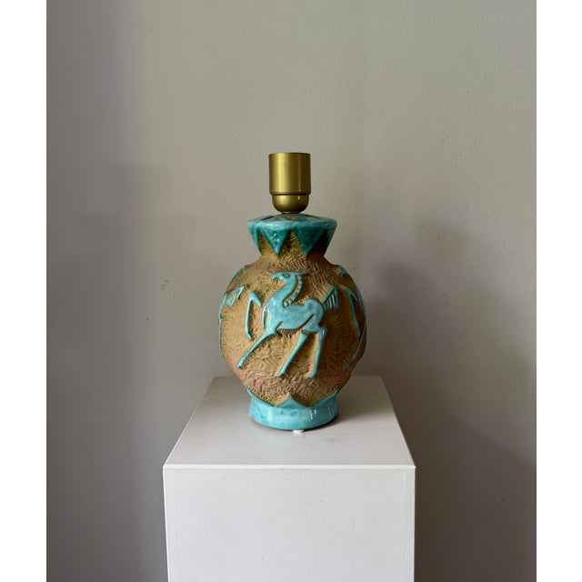 Italian Ceramic Table Lamp with Horse Relief, 1950s For Sale - Image 6 of 8
