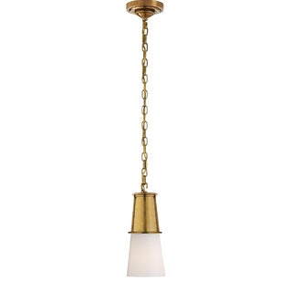 Thomas O'Brien for Visual Comfort Signature Robinson Small Pendant in Hand-Rubbed Antique Brass with White Glass For Sale