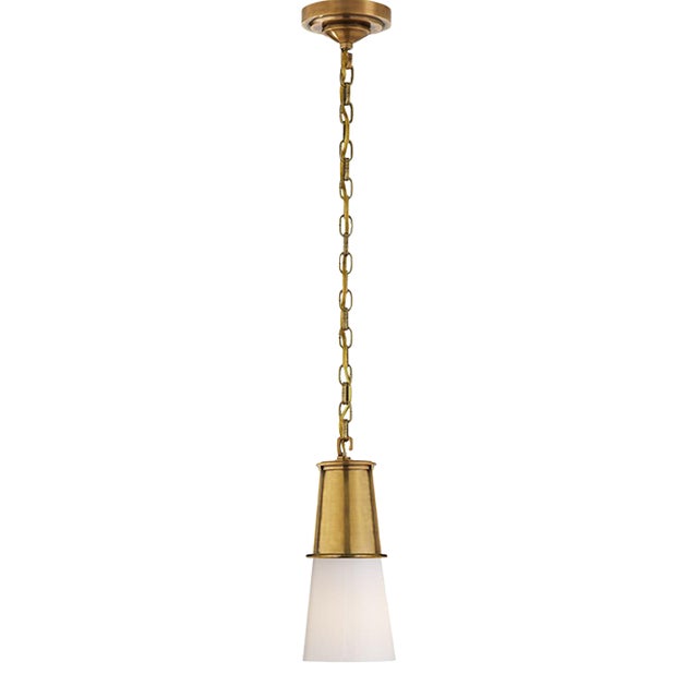 Thomas O'Brien for Visual Comfort Signature Robinson Small Pendant in Hand-Rubbed Antique Brass with White Glass For Sale