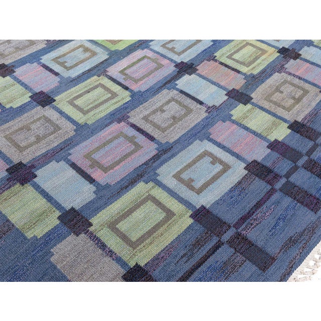 Slate Gray Swedish Vintage Slate Gray Flatweave Rug By Judith Johansson (Spise Hall) For Sale - Image 8 of 9