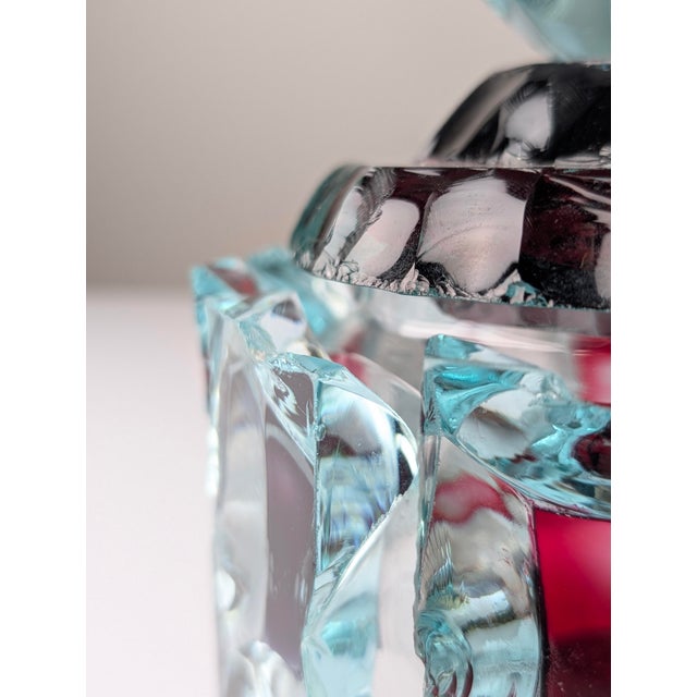 Mid-Century Modern Brutalist Cut Glass Candy Dish with Lid and Colored Inserts, 1970s For Sale - Image 3 of 13