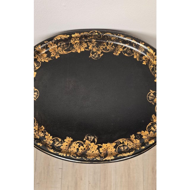 Black English Lacquered & Gilt Papier-Mâché Tray, Circa 1870 For Sale - Image 8 of 9