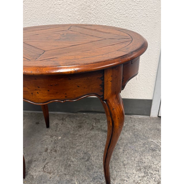 Acquisitions for Henredon Round Parquetry Pull-Out Side Table For Sale In San Francisco - Image 6 of 12