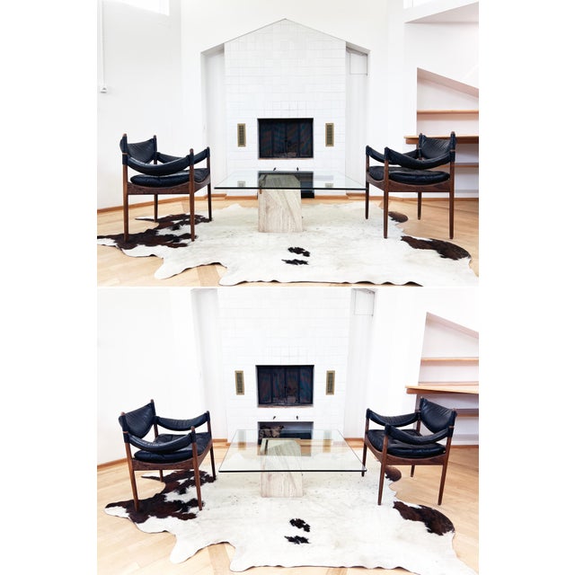 White 1970s Postmodern Travertine and Brass Attributed to Artedi Glass Coffee Cocktail Table For Sale - Image 8 of 13