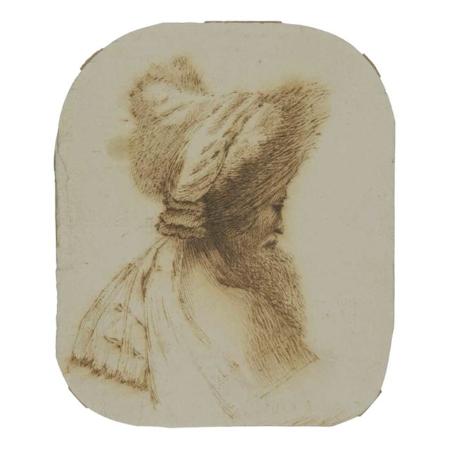 After Rembrandt, Profile of Man, Etching, 17th Century For Sale