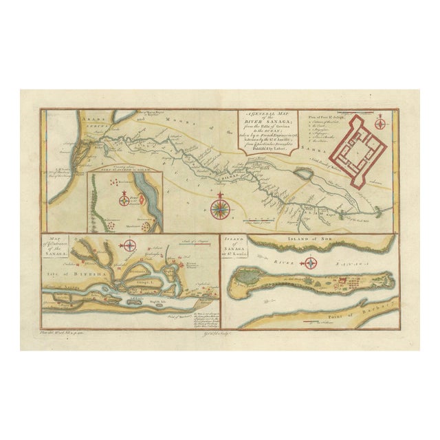 West Africa French Exploration Map with River Sanaga, 1750s For Sale