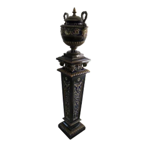 Mid 20th Century Ceramic Figural Pedestal & Urn - 2 Pieces