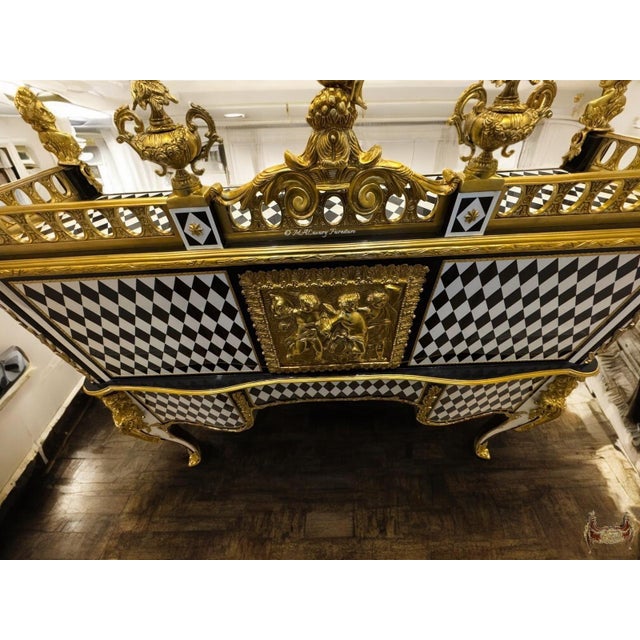 White 1960s Unique Louis XV Style Harlequin Roll-Top secretary Gilded French Baroque Writing Desk For Sale - Image 8 of 9